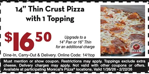 Monical's Pizza Printable Coupon Get 14