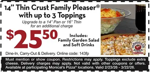 Monical's Pizza Printable Coupon Get 14