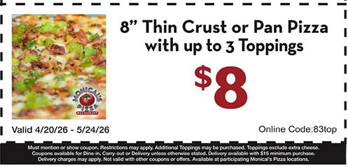 Monical's Pizza Printable Coupon Get 8