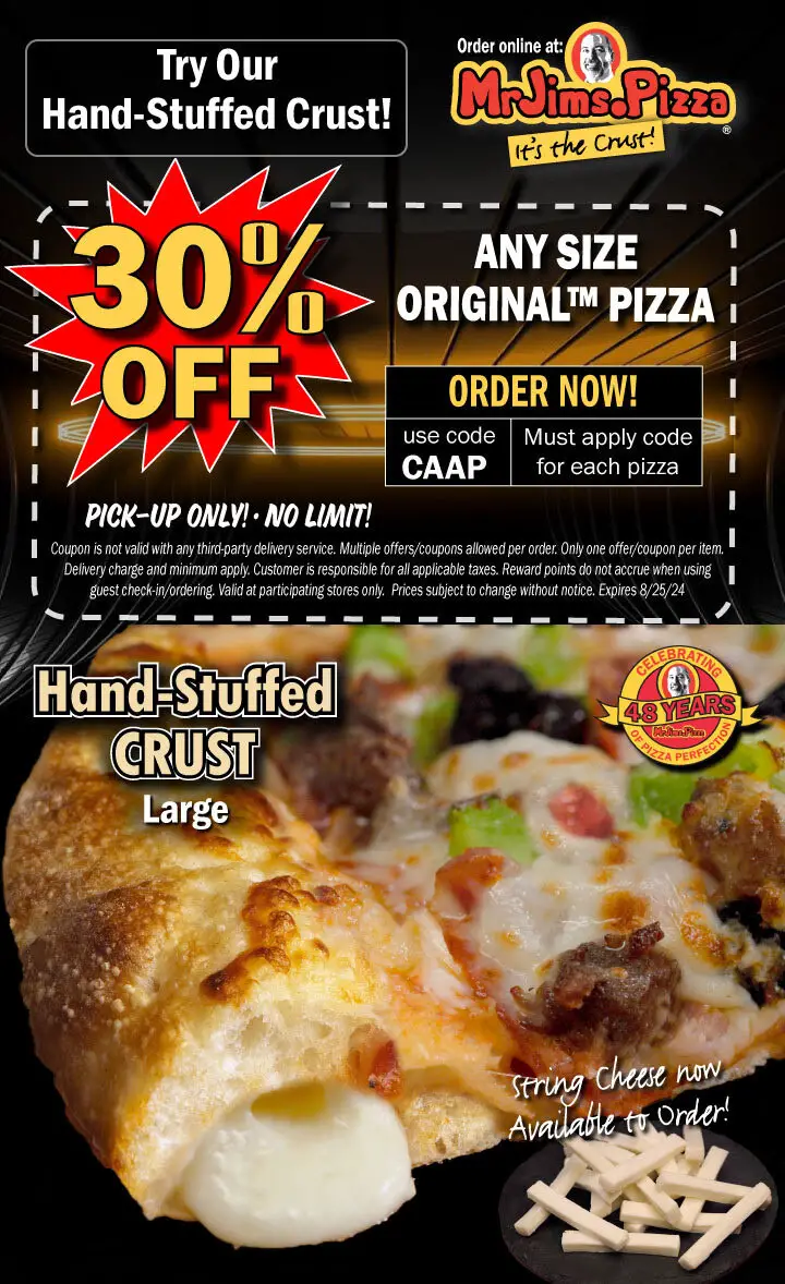 15 Off Mr. Jim's Pizza Coupons, Promo Codes & Deals (Aug 2024)