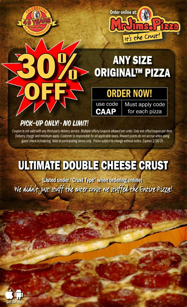 30% Off Mr. Jim's Pizza Coupons & Deals (Mar 2025)