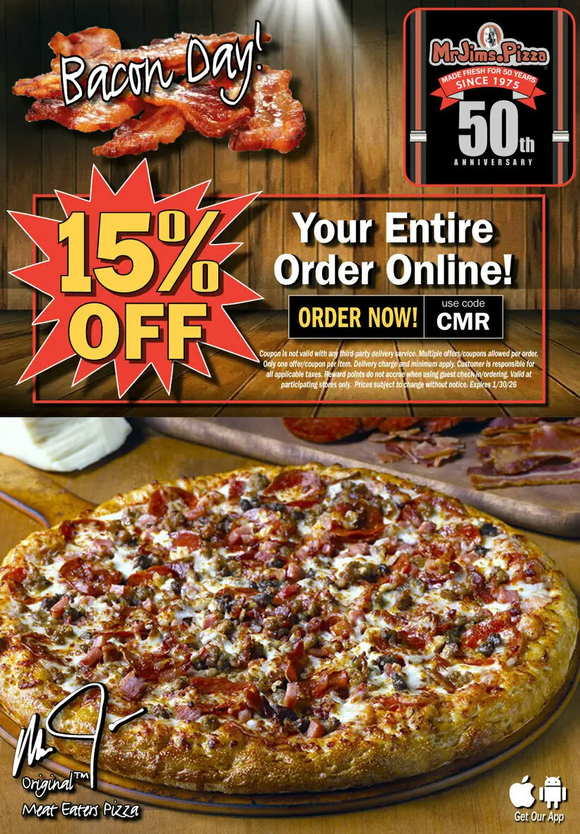 Mr. Jim's Pizza Printable Coupon Get 15% Off Your Entire Order Online