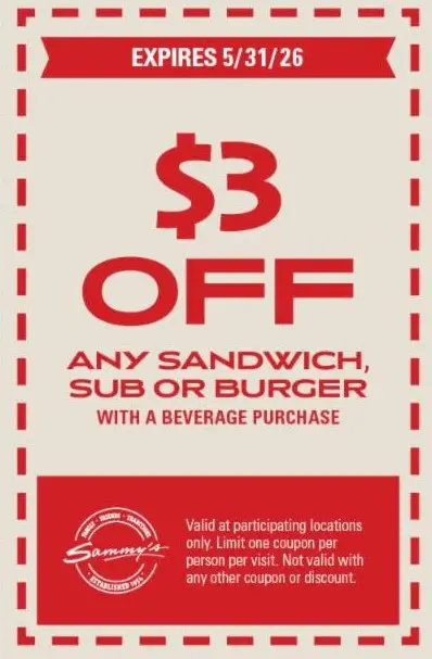 Sammy's Pizza Printable Coupon Get $3 Off Any Sandwich, Sub or Burger