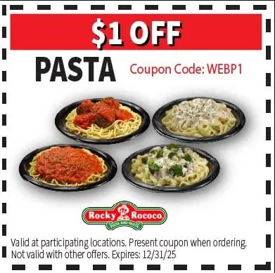 Rocky Rococo Pizza and Pasta Printable Coupon Enjoy $1 Off Pasta