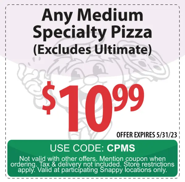 Snappy Tomato Pizza National Pizza Party Day Any Medium Specialty Pizza for $10.99