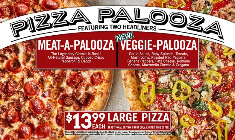 Vocelli Pizza Presidents Day Get Large Meat-A-Palooza and Large Veggie-Palooza for $13.99 Each